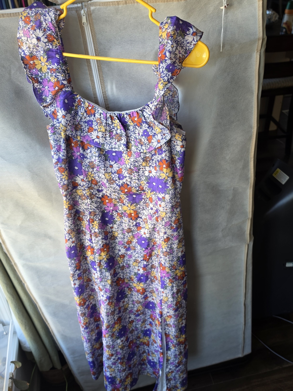 Floral Linen Sundress with Ruffle Neckline